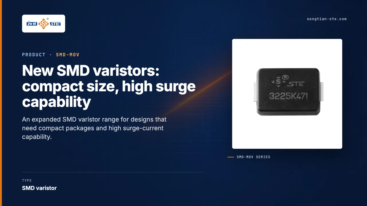 New SMD varistors combine compact size with high surge capability