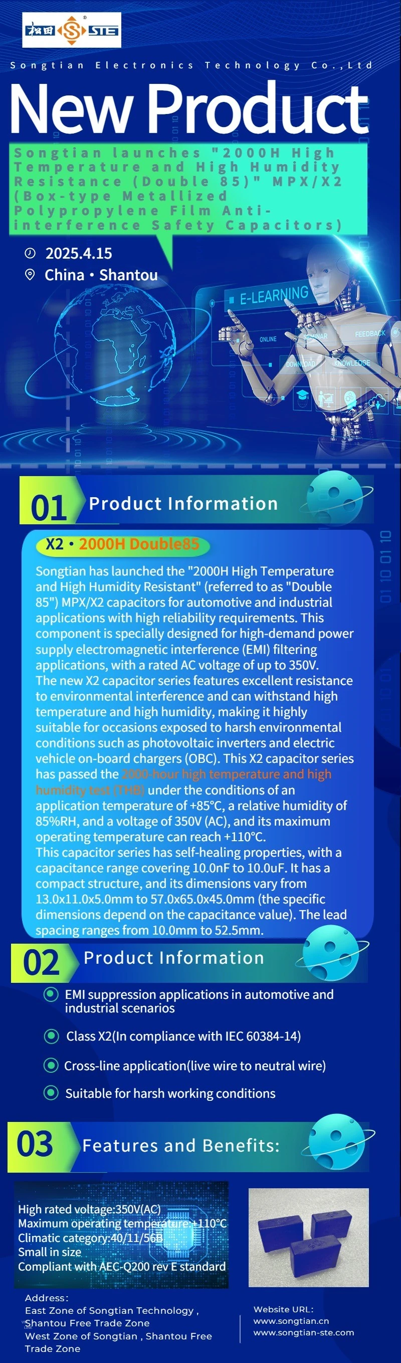 STE introduces an MPX/X2 film capacitor rated for 2,000 hours of 85/85 testing, original image